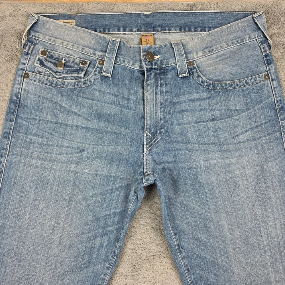 Vtg True Religion Ricky Jeans Mens 38 Blue Straight Flap Pocket Horseshoe USA